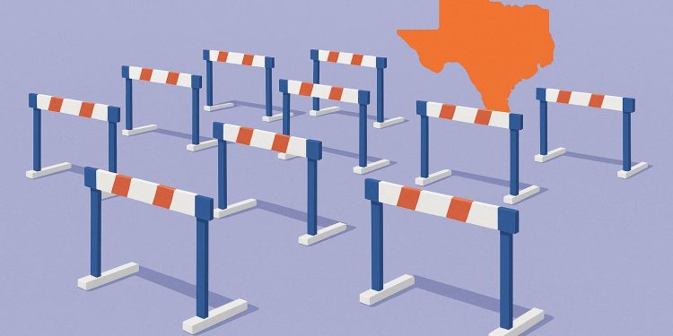 Payroll concept with Texas map, calculator, and documents highlighting challenges for SMBs.