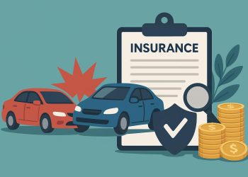 Damaged car on road illustrating various car insurance coverage types after an accident