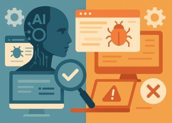 Abstract illustration of AI technology enhancing software quality assurance processes