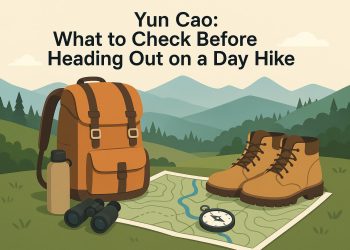 Day hiking essentials packed in a backpack on a trail, ready for an outdoor adventure