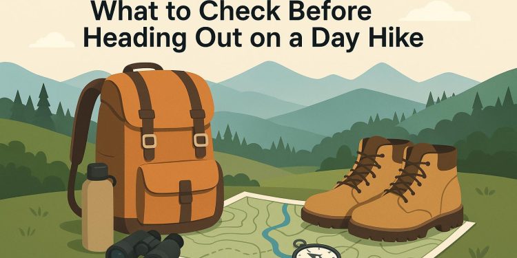 Day hiking essentials packed in a backpack on a trail, ready for an outdoor adventure